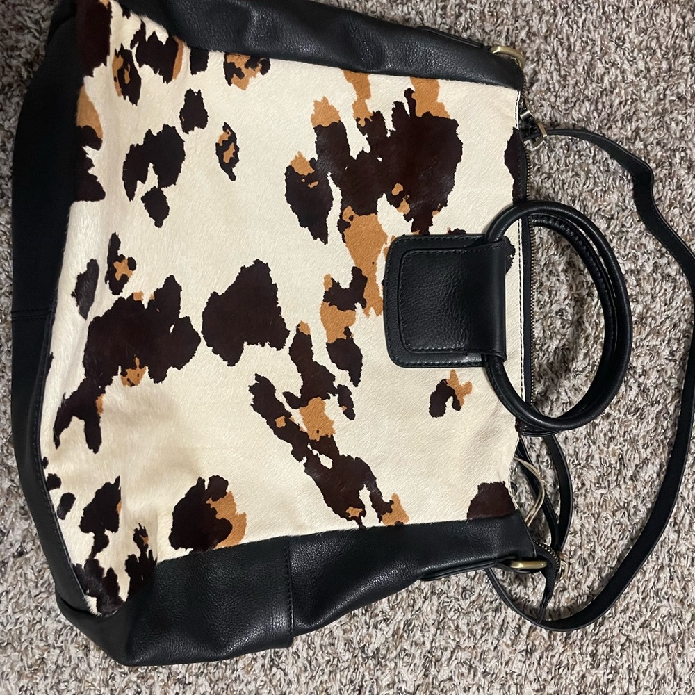HOBO Black and Brown Shoulder Bag with Animal Print